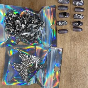Butterfly Necklaces and silver Nail Set